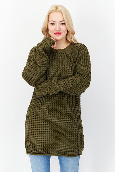 French Connection Women Knitted Long Sleeve Sweater, Dark Olive