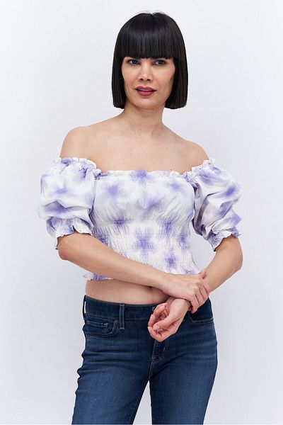 Levi's Women Off Shoulder Short Sleeve Allover Print Top, White