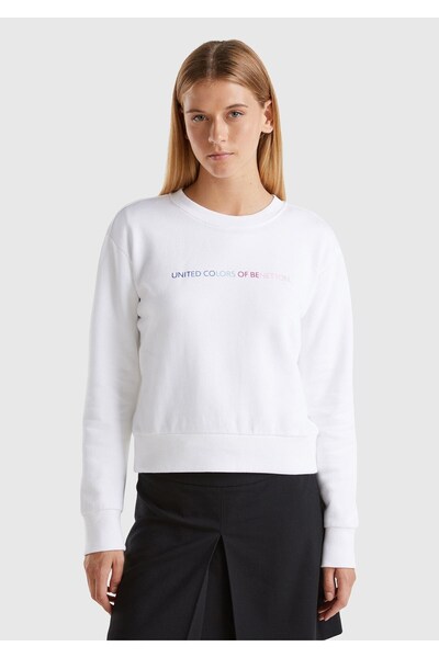 Benetton -W Kadın Beyaz Sweatshırt
