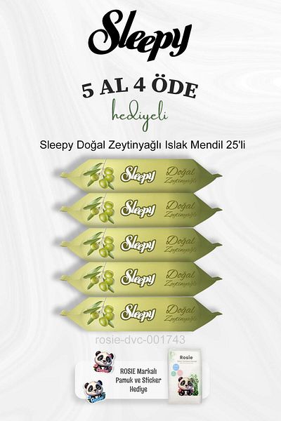 Sleepy Rosie Cotton Set of 25 Natural Olive Oil Wet Wipes - Buy 5 and Pay 4