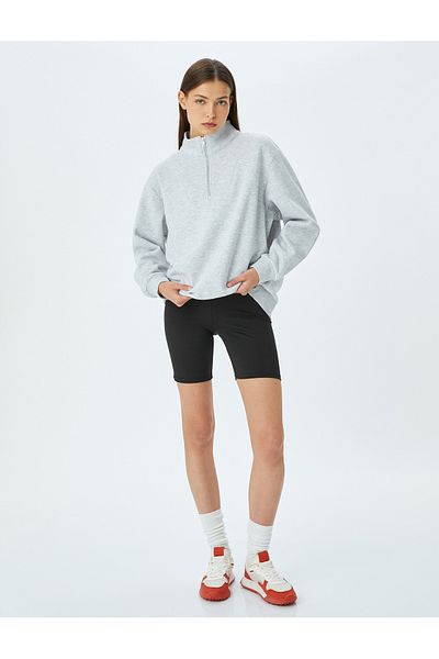 Koton Oversize Sports Sweatshirt with Half Zipper Stitching Detail