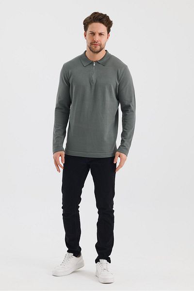 ALEXANDERGARDI Zippered Polo Collar Regular Fit Sweater (E24-Eze-37)