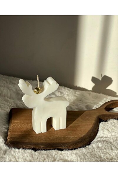 LOVER Dekoratif Hediyelik Geyik Mum Soywax Beyaz Yılbaşı Hediye Pine Tree Candle
