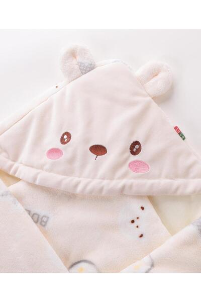 Fab N Funky Adjustable Hooded Swaddle Wrap, Beige 90x90cm for Newborns