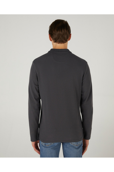 SKECHERS M Polo Casual Comfort Long Sleeve Polo Men's Gray Polo Neck Tshirt S242198-003