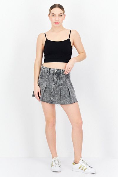 Don't Call Me Jennyfer Women Washed Denim Mini Skirt, Grey