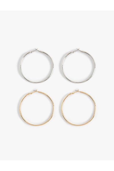 Koton Set of 2 Steel Hoop Earrings