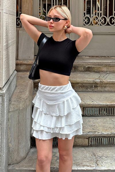 Swist Minirock für Damen - Weiß mit Lagendetail