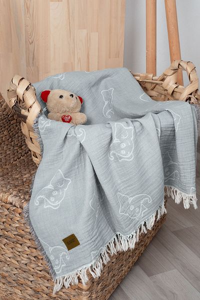 Kanz 2 Layer Jacquard Gray Muslin Baby Blanket - Elephant Model