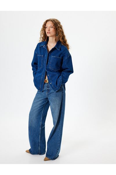 Koton Oversize Denim Jacket - Pocket Detailed, Classic Collar, Buttoned