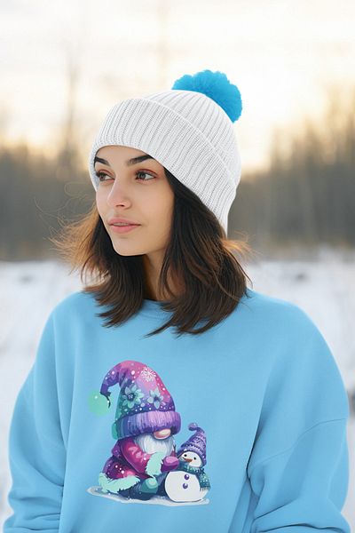 SUNFREE Hanorac supradimensionat din bumbac cu imprimeu Omul de zăpadă de Anul Nou