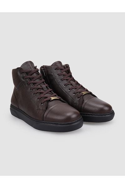 Cabani 100% Genuine Leather Brown Sheepskin Zippered Lace up Men's Boots