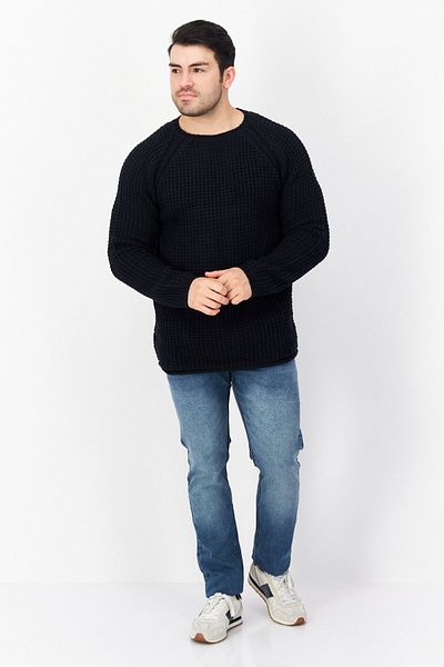 French Connection Men Crew Neck Waffle Knit Long Sleeves Sweater, Dark Navy