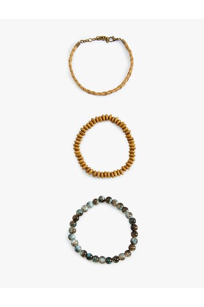 Koton Wooden Beaded Knitted 3-Piece Bracelet Set