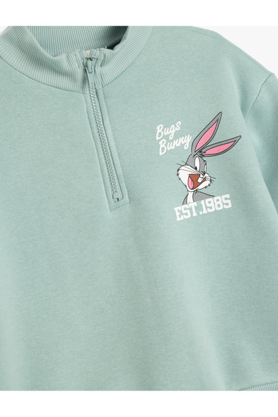 Koton Dik Yaka Uzun Kollu Şardonlu Bugs Bunny Lisanslı Pamuklu Sweatshirt