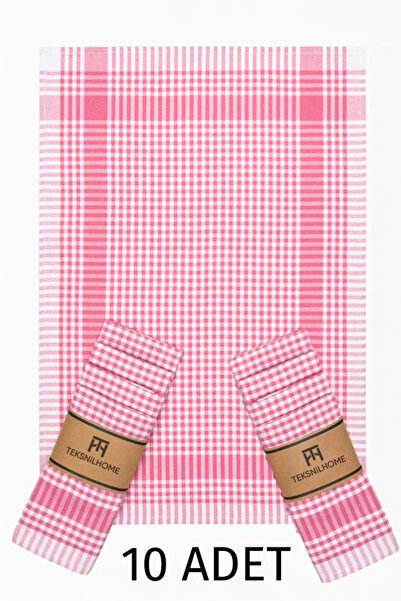 TeksNil Home %100 Pamuk Fuşya,pembe Renkli Pötikareli 10 Adet Kurulama Bezi,b...