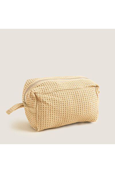 Chakra Pique Makyaj Çantası Latte Sütlü Kahve