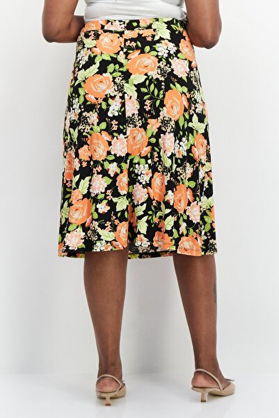 Kasper Women Plus Size Floral Printed Midi Skirt, Black Combo