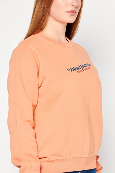 Diesel Women Crew Neck Long Sleeve Brand Logo Sweatshirt, Pale Orange