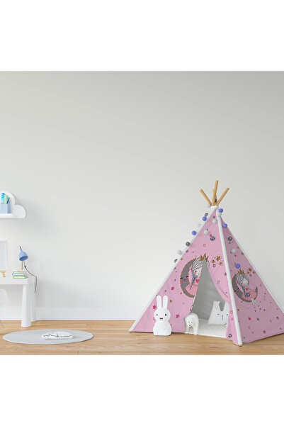 Şen Dekorasyon PEMBE ZEMİN AYDA UYUYAN KIZ ÇOCUK OYUN ÇADIRI (MİNDERLİ)