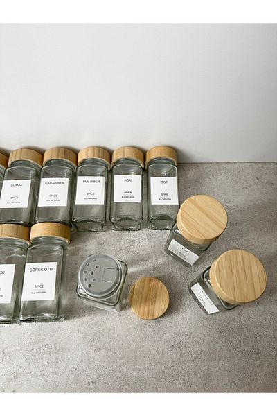 SALPHOME 12-Piece Square Shape Glass Set with Bamboo Lid - 16 Pieces with Labels