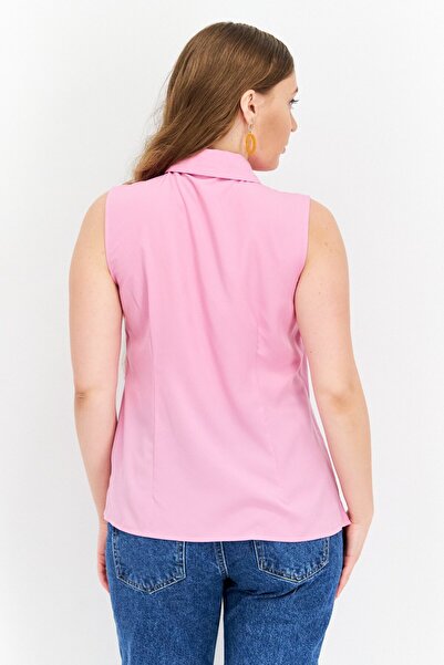 Riley & Rae Women Spread Collar Sleeveless Plain Top, Pink
