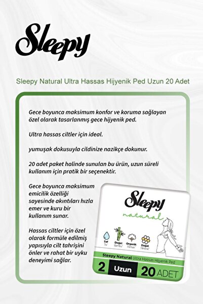 Sleepy Natural Ultra Hassas Hijyenik Ped Uzun 20 Adet 5 Al 4 Öde ve Rosie Pamuk