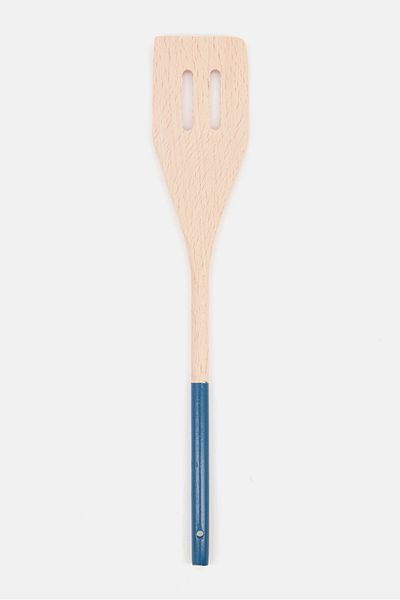 Tasty Wooden Slotted Turner Spatula, Beige/Blue