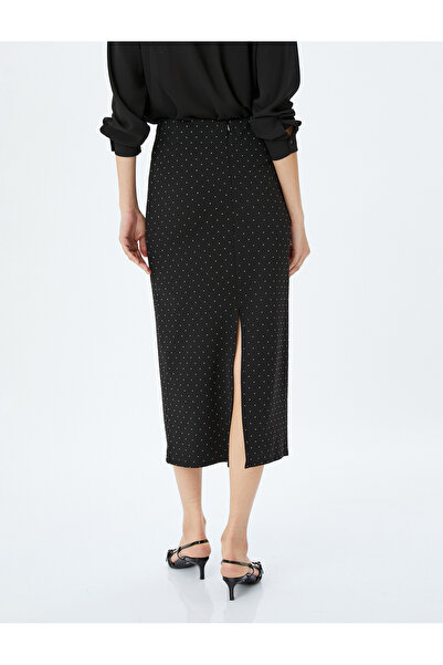 Koton Midi Boy Taşlı Yırtmaç Detaylı Normal Bel Kalem Abiye Etek