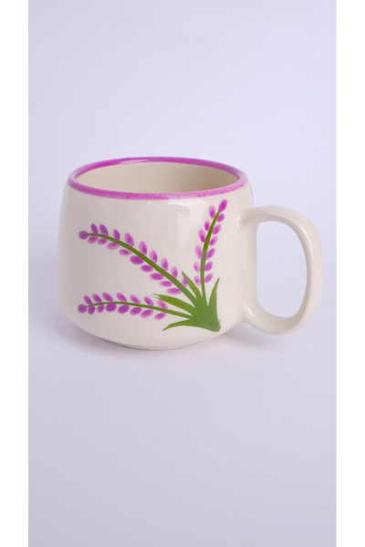 Porsellena Lavender Patterned Double Ceramic Mug - Handmade Mug, Nescafe Cup
