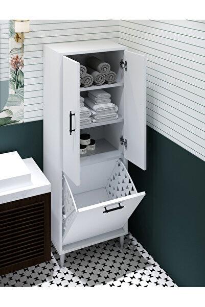 TETTO ELAGANTE OrkideE Kirli Çamaşır Sepetli 2 Kapaklı Çok Amaçlı Dolap