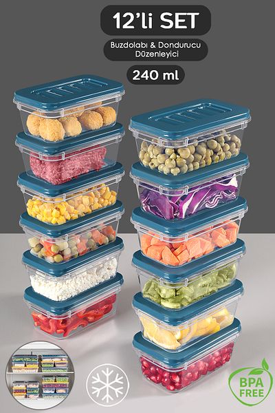 Meleni Home 12X240Ml Blue Refrigerator Organizer - Microwave and Diffraction Convenient Storage Container