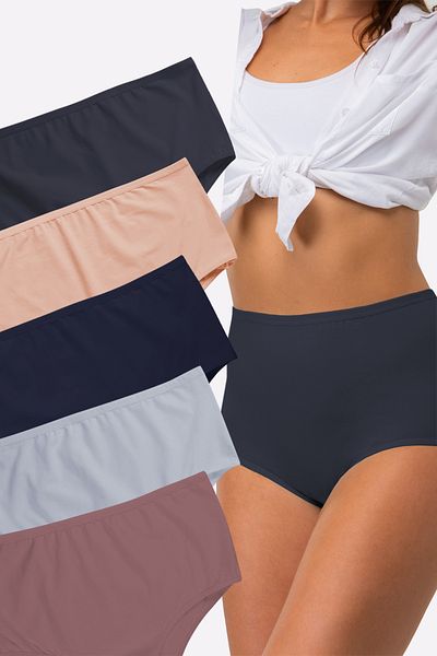 Happy Fox Chiloți din bumbac pentru femei, pachet de 5 - Lycra, talie înaltă, mărime mare, negru