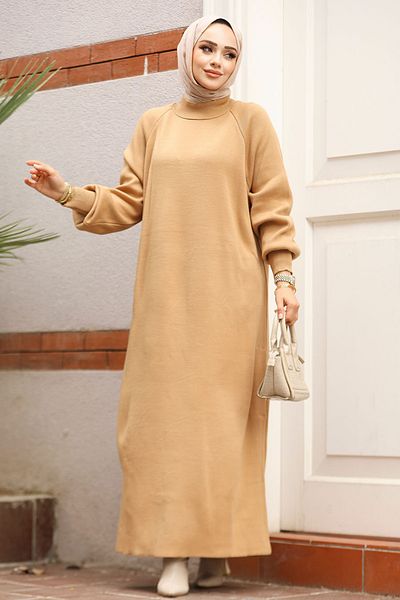 Neva Style Hijab Knitwear Dress - Biscuit 30141Bs