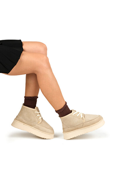 Akka Shoes Γυναικείες μπότες με κορδόνια με χοντρή σόλα με εσωτερική γούνα