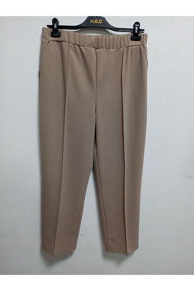 AKŞEN GİYİM Large Size Transverse Neck Lycra Classic Cut Two Pocket Scuba Crepe Fabric Striped Mother Pants
