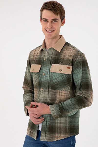 U.S. Polo Assn. Ανδρικό μακρυμάνικο πουκάμισο χακί 50296047-VR027