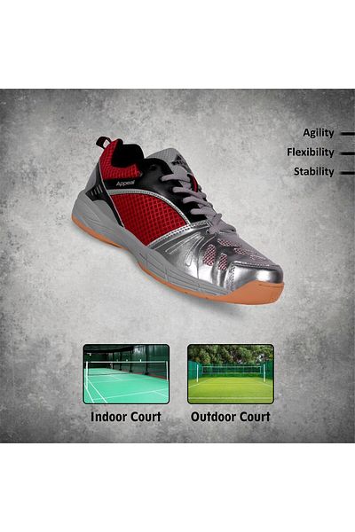 Nivia Appeal Badminton Shoes | Red/silver | 6 Uk/7 Us/40 Eu | Non-marking Round Sole