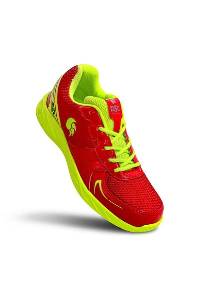 DSC Akido Badminton Shoes | Red/fluoro Yellow | 3 Uk/4 Us | Pvc | Non-marking Outsole