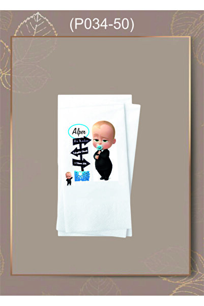 AMBALAJDÜNYAM 50 Adet Kişiye Özel Baskılı Patron Bebek Figürlü Doğum Günü Peç...