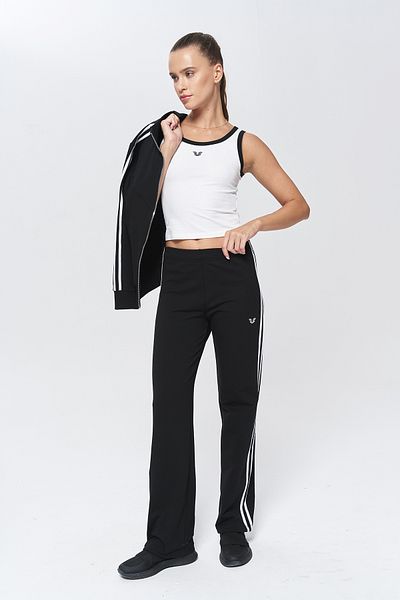 bilcee Women's Black Stand Collar 3-Piece Bottom Top Tracksuit Set 9907
