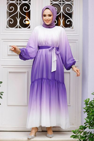 Neva Style Purple Hijab Dress - Color Transition, Model 12536Purple