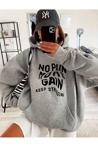 Frisson Суитшърт с качулка и джобове, без болка, с 2 нишки