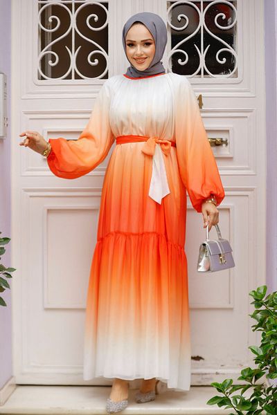 Neva Style Rochie Hijab de tranziție de culoare portocalie - 12536T