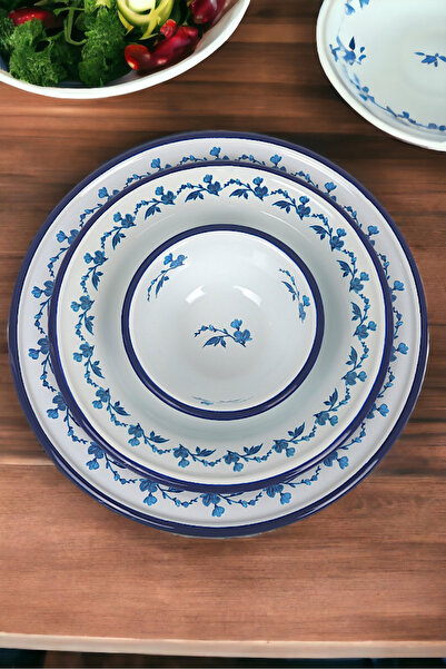 İnci Emaye 13-24-30 No 3'lü Emaye Yemek Tabağı, Tabak Servis, Yemek, Kamp Piknik, Çeyiz, Hediye