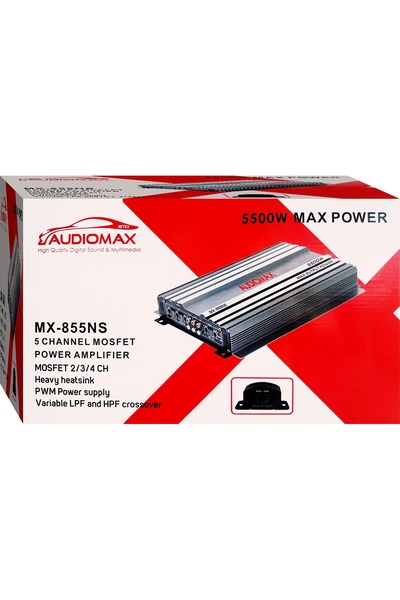 AUDİOMAX MX-855 5 Kanal 12 Volt - 5500 Watt Oto Anfi (BASS KONTROLLÜ)