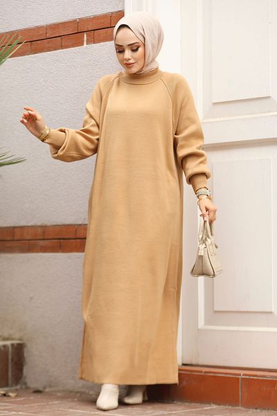 Neva Style Hijab Knitwear Dress - Biscuit 30141Bs