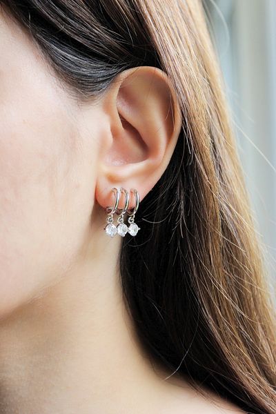 nevamor Steel Triple Look Stone Dangle Silver Earrings
