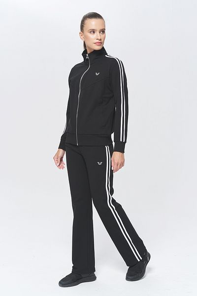 bilcee Women's Black Stand Collar 3-Piece Bottom Top Tracksuit Set 9907