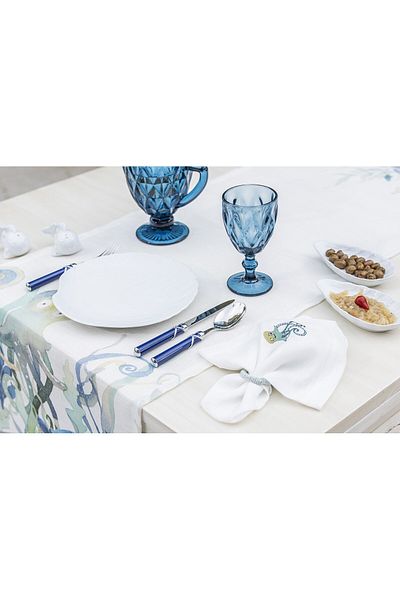 Gül Güler Blue Embroidered Napkin - Octopus Pack of 4